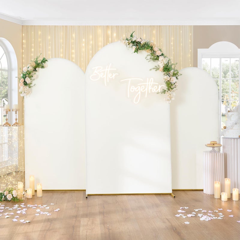NSSONBEN 7.2FT 6.6FT 6FT Ivory Wrinkle Free Arch Backdrop Cover Set of 3, Dual Layer Stretchy Spandex Arch Cover, Top Round Chiara Arch Backdrop Stand Covers for Wedding Parties Baby Shower Photo Background - Image 1
