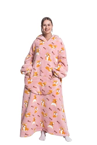 Capecage Blanket Hoodie Long Hooded Blanket Sweatshirt as Birthday Gifts for Women Men Long Wearable Blanket for Men Women Corgi - Image 1