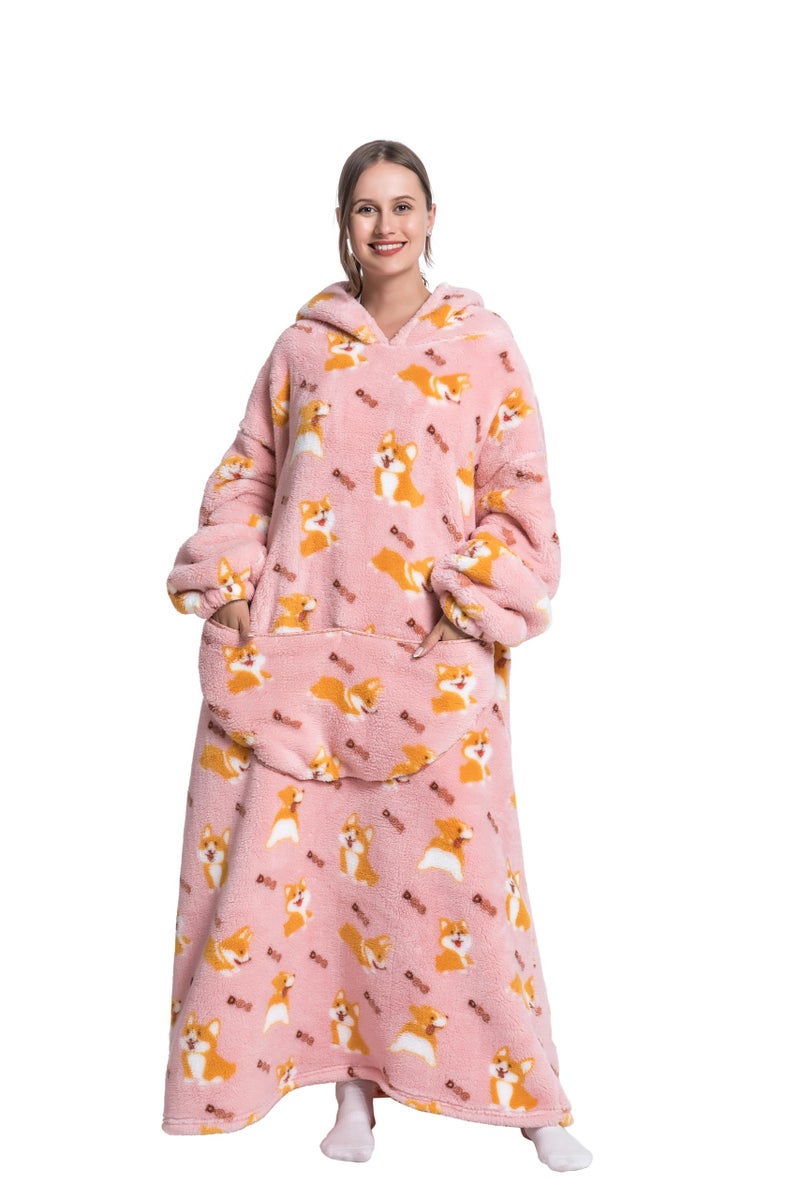Capecage Blanket Hoodie Long Hooded Blanket Sweatshirt as Birthday Gifts for Women Men Long Wearable Blanket for Men Women Corgi - Image 2