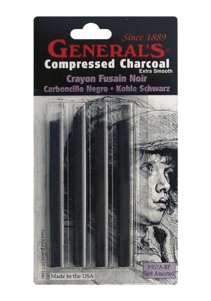 GENERAL'S Compressed Charcoal Set - Extra Smooth Black Charcoal Sticks, 4 Count