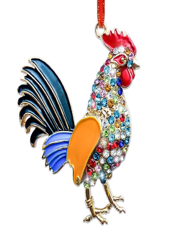 JUESMOS Metal Rooster Christmas Ornaments 2025 Chicken Hanging Ornaments for Christmas Tree Decorations Farm Animal Xmas Tree Ornament with Rhinestones Rooster Xmas Keepsake Gifts for Kids Women Men - Image 1