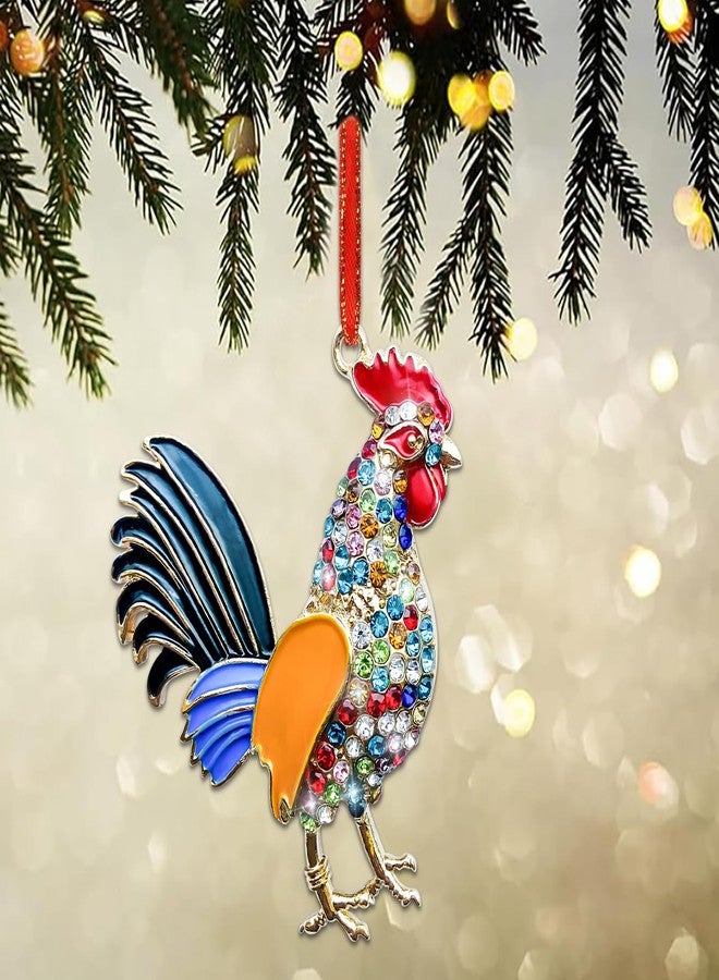JUESMOS Metal Rooster Christmas Ornaments 2025 Chicken Hanging Ornaments for Christmas Tree Decorations Farm Animal Xmas Tree Ornament with Rhinestones Rooster Xmas Keepsake Gifts for Kids Women Men - Image 2
