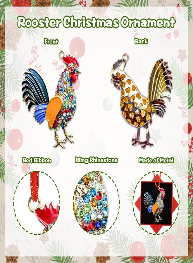 JUESMOS Metal Rooster Christmas Ornaments 2025 Chicken Hanging Ornaments for Christmas Tree Decorations Farm Animal Xmas Tree Ornament with Rhinestones Rooster Xmas Keepsake Gifts for Kids Women Men - Image 3