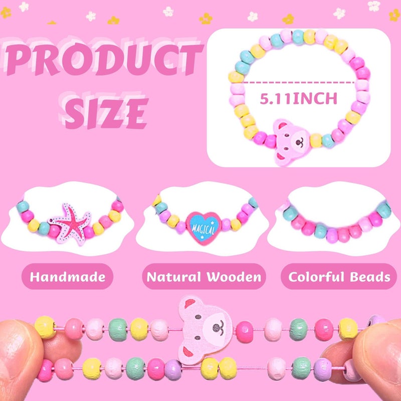 Yeefunjoy Children's Jewellery Set, Wooden Bracelet Set, Princess Stretchy Beads Bracelet for Girls, 1412 Pieces, 12 Styles, Party Favours - Image 2