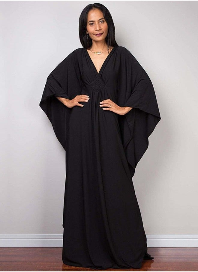 NIBEMINENT Women Bathing Suit Cover Up Beach Maxi Dresses Loose Oversized Smock Gown Holiday Sun Protection Black  - Image 1