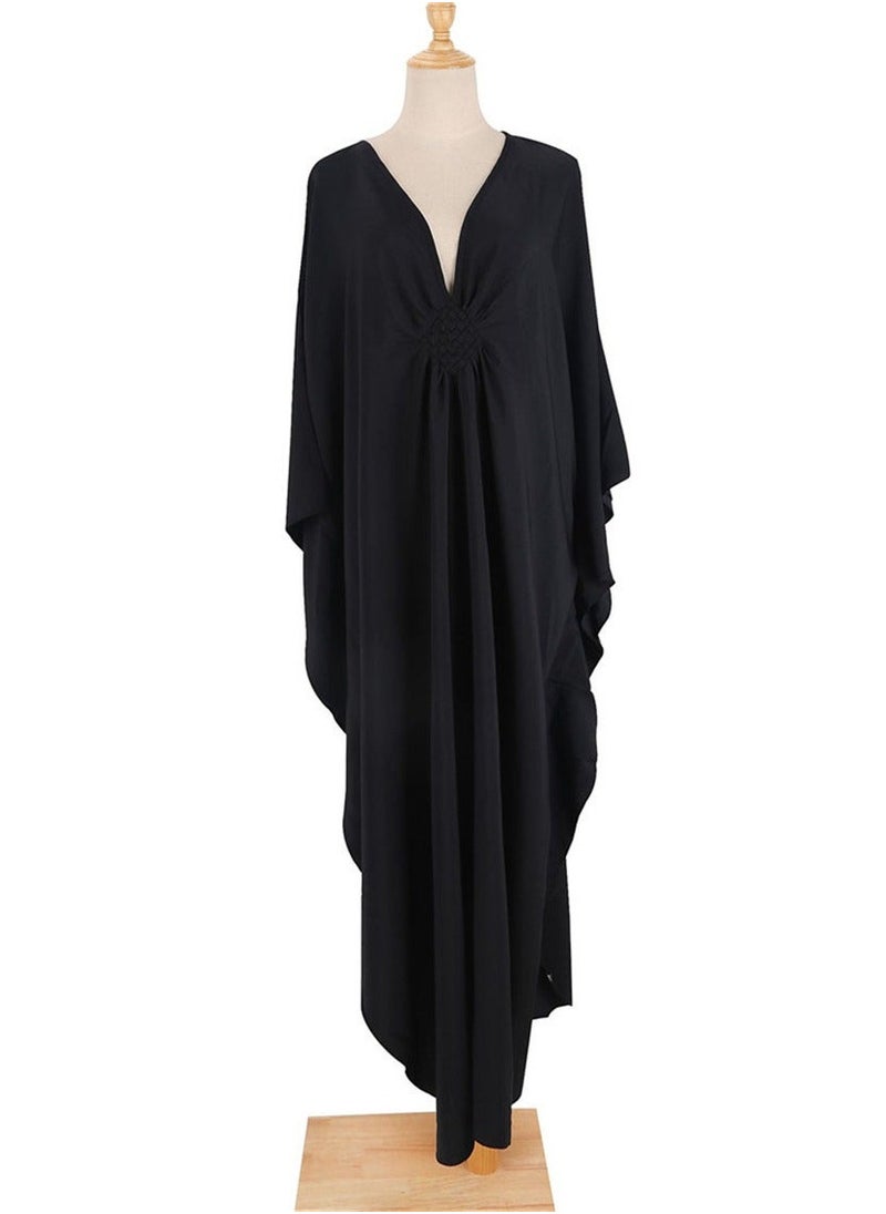 NIBEMINENT Women Bathing Suit Cover Up Beach Maxi Dresses Loose Oversized Smock Gown Holiday Sun Protection Black  - Image 2