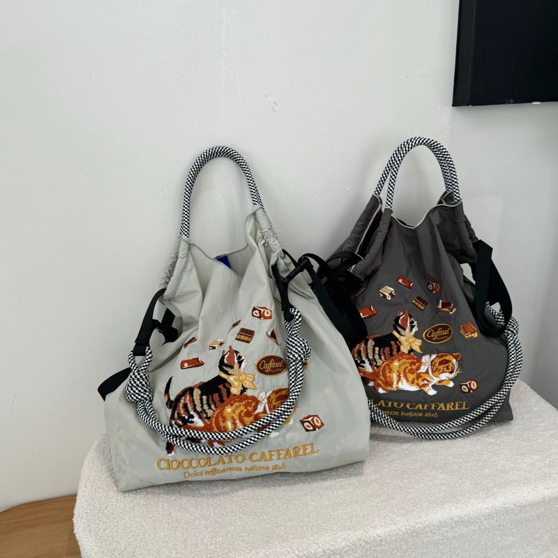 Summer Multi-Thread Embroidery Shoulder Bag For Women, High-End Niche Wear-Resistant Commuter Large-Capacity Tote Bag Trendy - Image 5