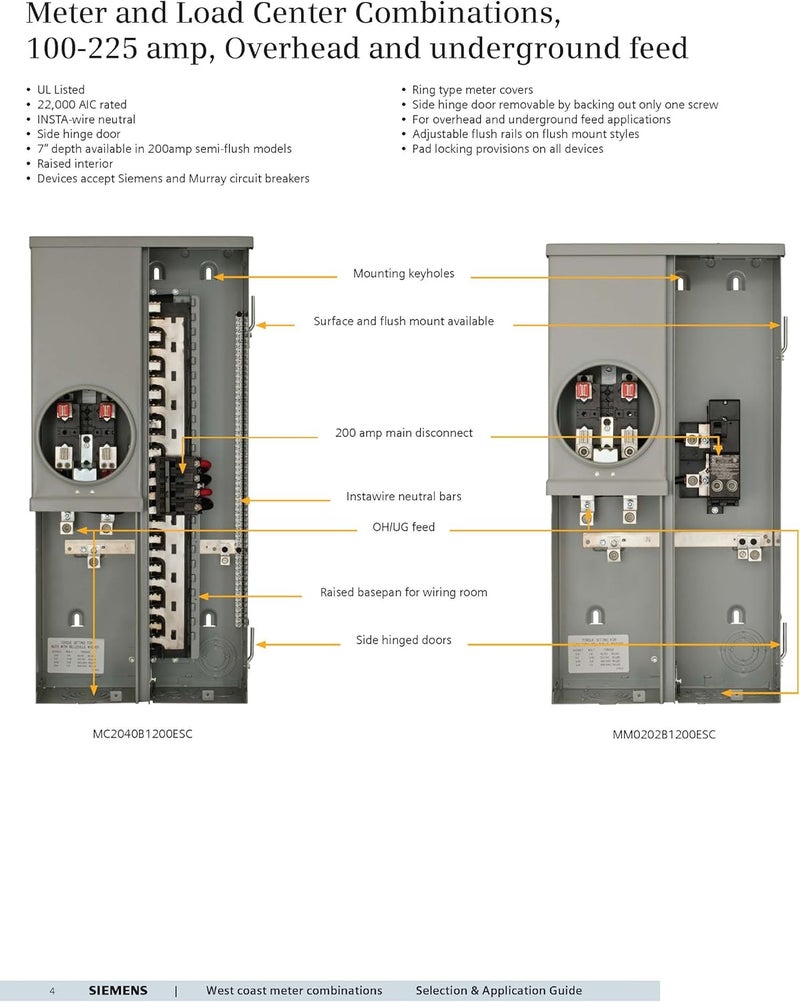 SIEMENS Siemens MC1224B1100EFC 100Amp Flush Mount 12 Space 24 Circuit Meter Load Center Combination with Ring Type Cover  - Image 3