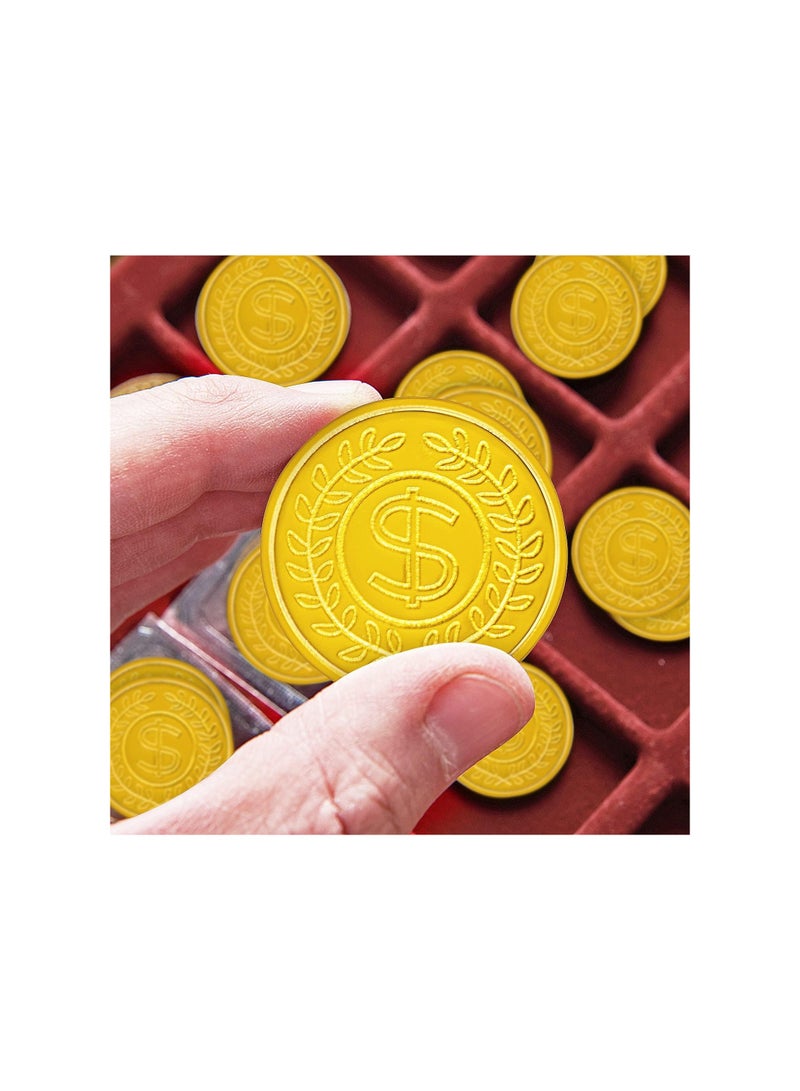 SYOSI 100 Count Plastic Gold Coins Set, Pirate Treasure Gold Play Coins, for Kids Party Theme Props Decorations, Lucky Draw Games Treasure Hunt, Celebrations, Party Favors, Party Bag Stuffers  - Image 2