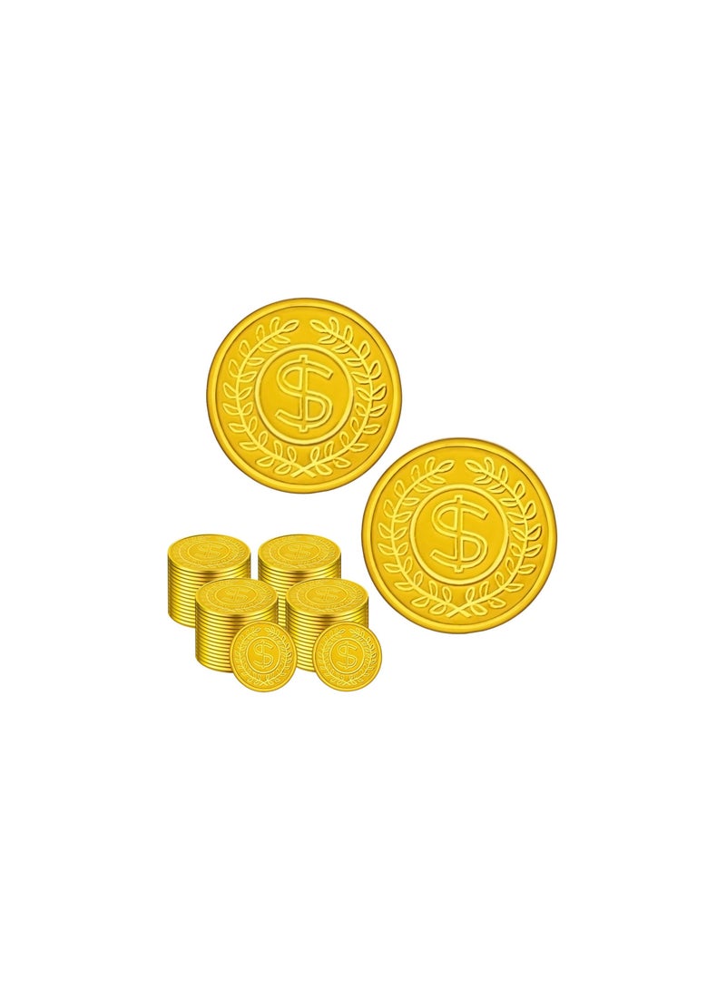 SYOSI 100 Count Plastic Gold Coins Set, Pirate Treasure Gold Play Coins, for Kids Party Theme Props Decorations, Lucky Draw Games Treasure Hunt, Celebrations, Party Favors, Party Bag Stuffers  - Image 1