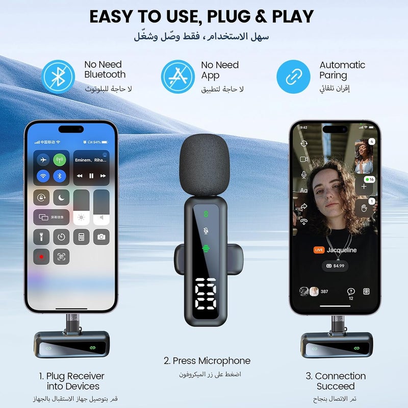AUSLET Wireless Lavalier Lapel Microphone for Android/iPhone/Laptop, Plug and Play, Noise Reduction, 2.4GHz Wireless Mic Ideal for Interview Podcast Vlog YouTube Live Streaming (2TX+1RX) - Image 4