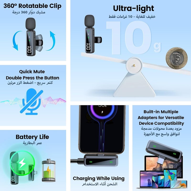 AUSLET Wireless Lavalier Lapel Microphone for Android/iPhone/Laptop, Plug and Play, Noise Reduction, 2.4GHz Wireless Mic Ideal for Interview Podcast Vlog YouTube Live Streaming (2TX+1RX) - Image 3