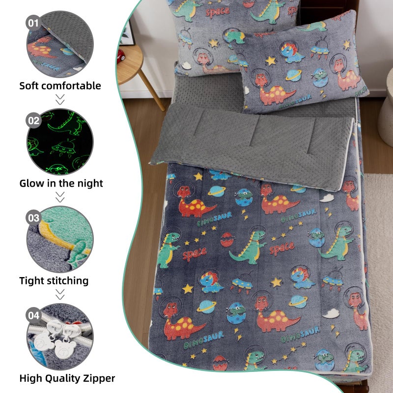A Nice Night Dinosaur Printed Plush Zippered Comforter Set,Zipper Bedding Glow in The Dark for Child, Galaxy Theme,Twin - Image 5