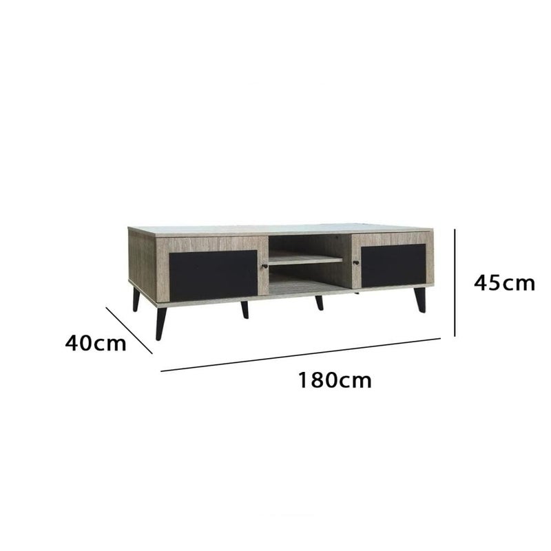 بيتي طاولة تلفزيون خشب ماليزي 180 سم مع 2 ادراج وارفف - بيج واسود - Image 3