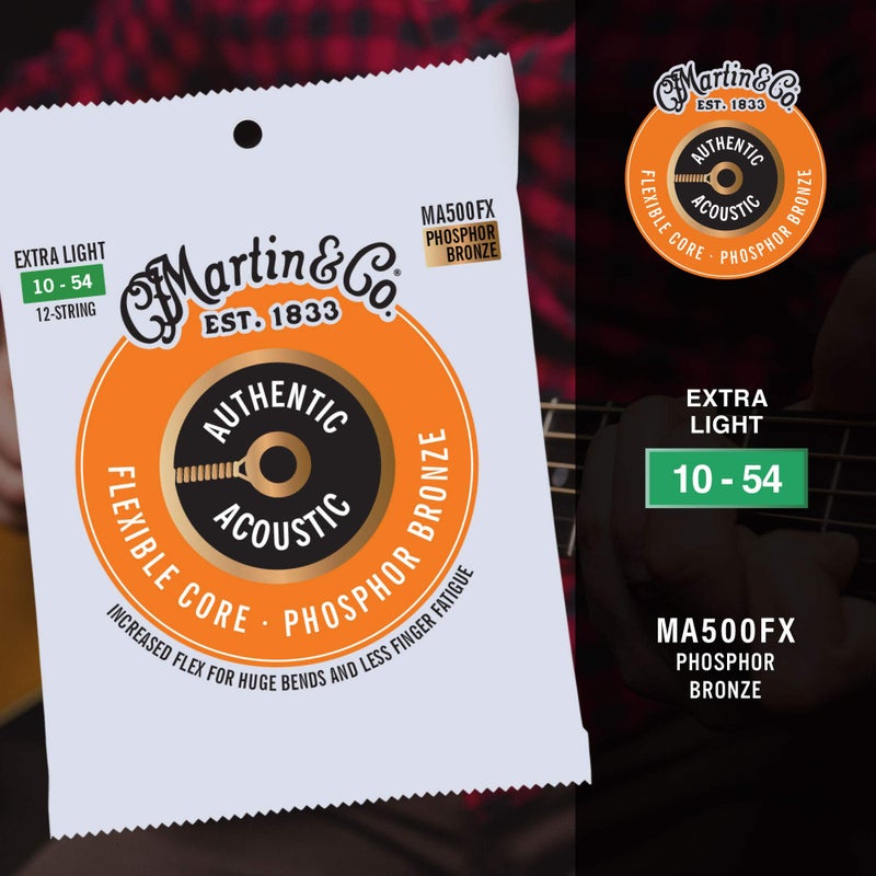 Martin Authentic Acoustic Guitar Strings, Flexible-Core Extra Light Set, 10-27, 10-54 92/8 Phosphor Bronze, 12 String - Image 4
