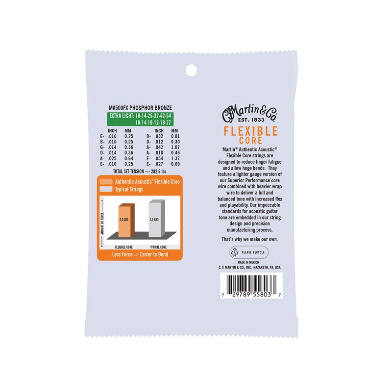 Martin Authentic Acoustic Guitar Strings, Flexible-Core Extra Light Set, 10-27, 10-54 92/8 Phosphor Bronze, 12 String - Image 2