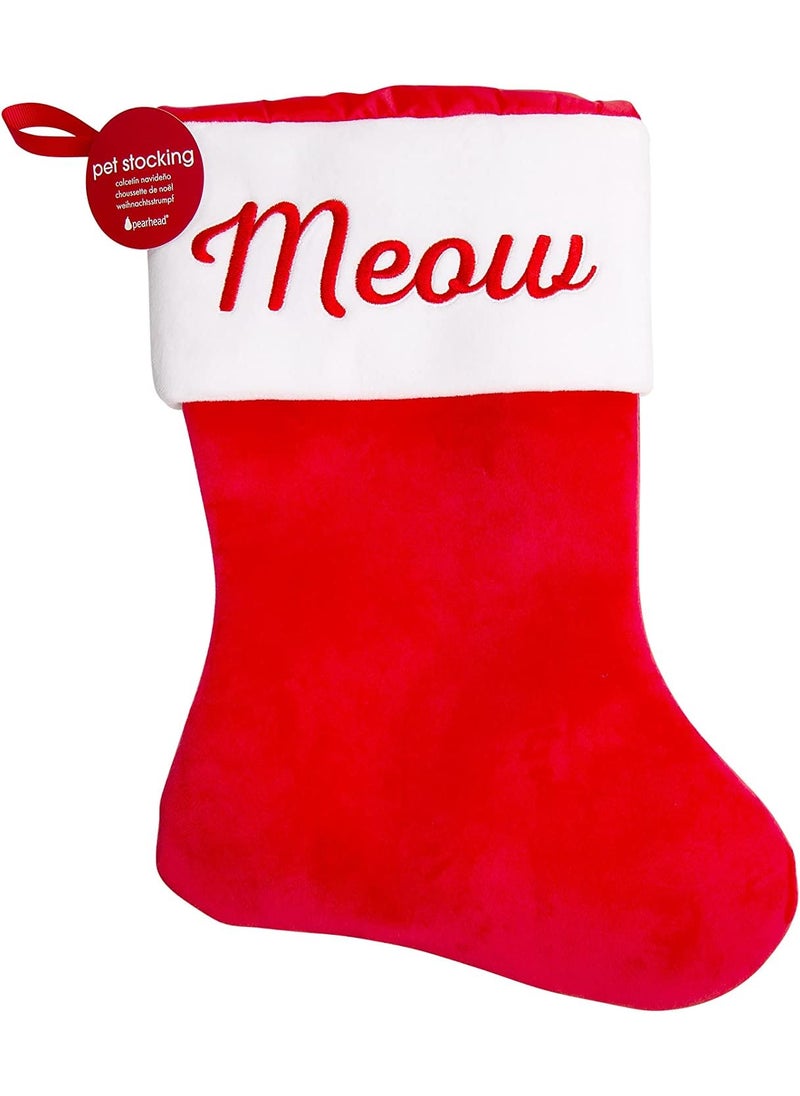 pearhead Pearhead Meow Cat Christmas Stocking Classic Style Pet Holiday Stocking Red and White Pet Stocking  - Image 3