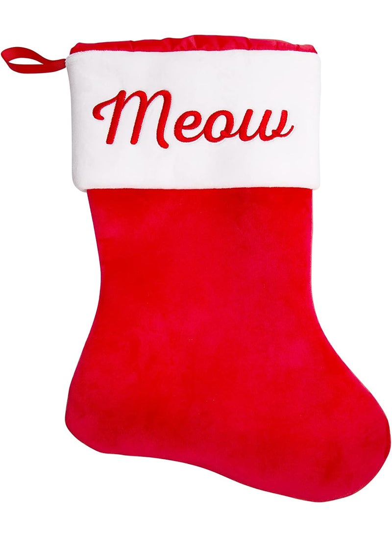 pearhead Pearhead Meow Cat Christmas Stocking Classic Style Pet Holiday Stocking Red and White Pet Stocking  - Image 1