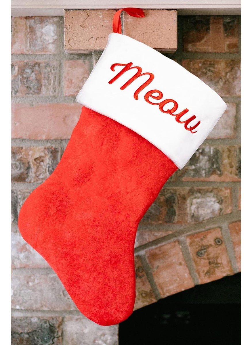 pearhead Pearhead Meow Cat Christmas Stocking Classic Style Pet Holiday Stocking Red and White Pet Stocking  - Image 2