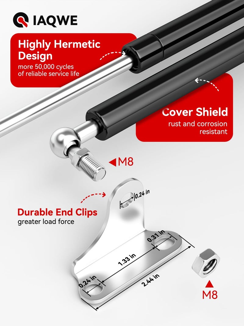 IAQWE 15Inch 100Lbs/ 445N Lift Support Gas Struts Spring Shock with L Brackets for RV Bed Heavy Duty TV Cabinet Window Toolbox Lid Floor Hatch Door Trash Bin Cover (Suitable for 80-110 pounds Lid) - Image 5
