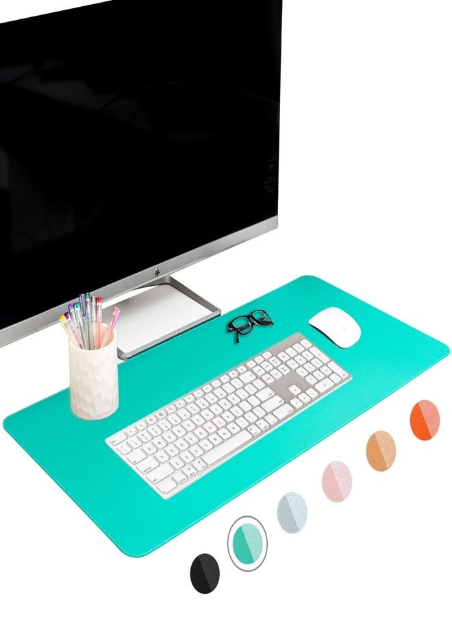 FTC PU Leather Desk Pad & Desk Blotter, Non-Slip Flannelette Base, Stitched Desk Mat for Keyboard, Mouse & Writing, Home or Office (Turquoise, 31.5” x 15.75”) - Image 1