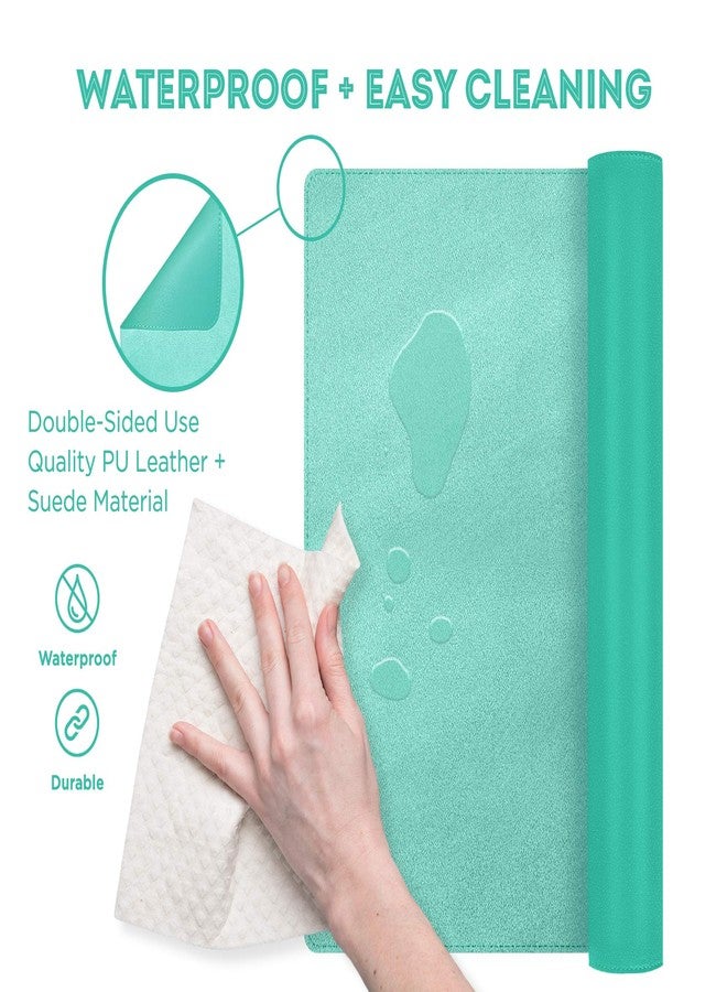 FTC PU Leather Desk Pad & Desk Blotter, Non-Slip Flannelette Base, Stitched Desk Mat for Keyboard, Mouse & Writing, Home or Office (Turquoise, 31.5” x 15.75”) - Image 5