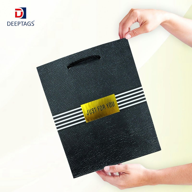 DEEPTAGS Paper Gift Bags for Gifts, Shopping, Corporate Events, Party Favor Bags, Return Gifts, Carrying, Packaging, Wedding - Black, Small Size, White Stripes Print - 6 PCS - Image 4