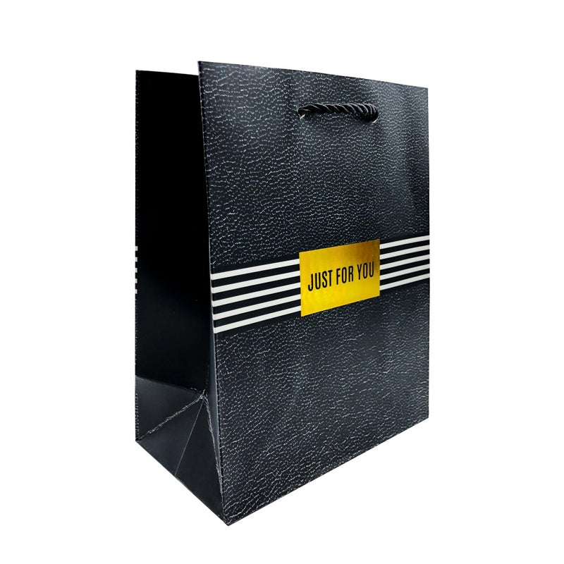 DEEPTAGS Paper Gift Bags for Gifts, Shopping, Corporate Events, Party Favor Bags, Return Gifts, Carrying, Packaging, Wedding - Black, Small Size, White Stripes Print - 6 PCS - Image 1