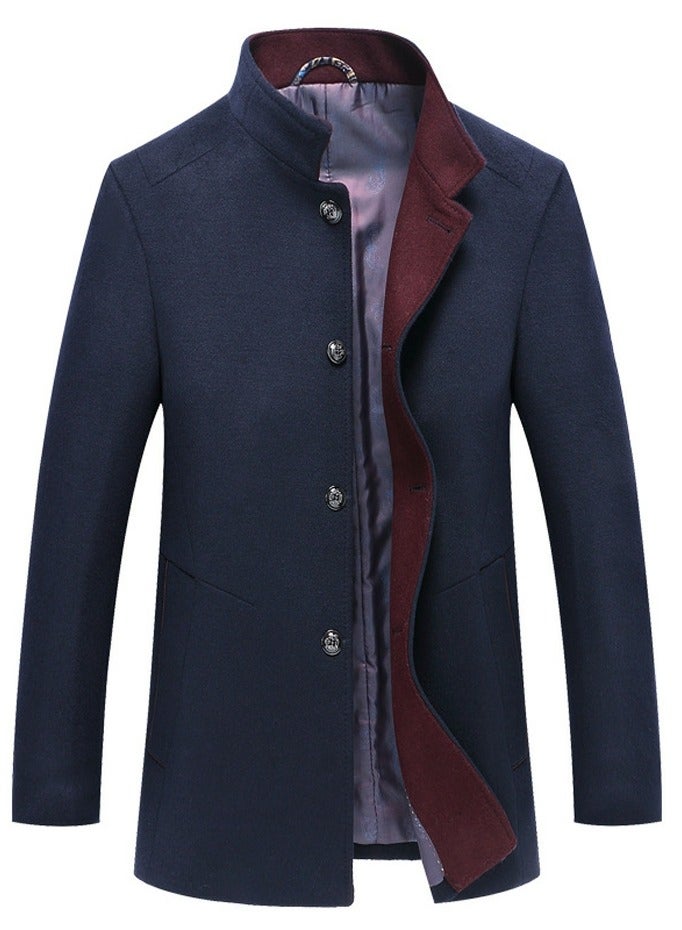 Loquat Mens Slim Fit Winter Wool Blend Jackets Stand Collar Windbreaker  Overcoats Navy Blue 