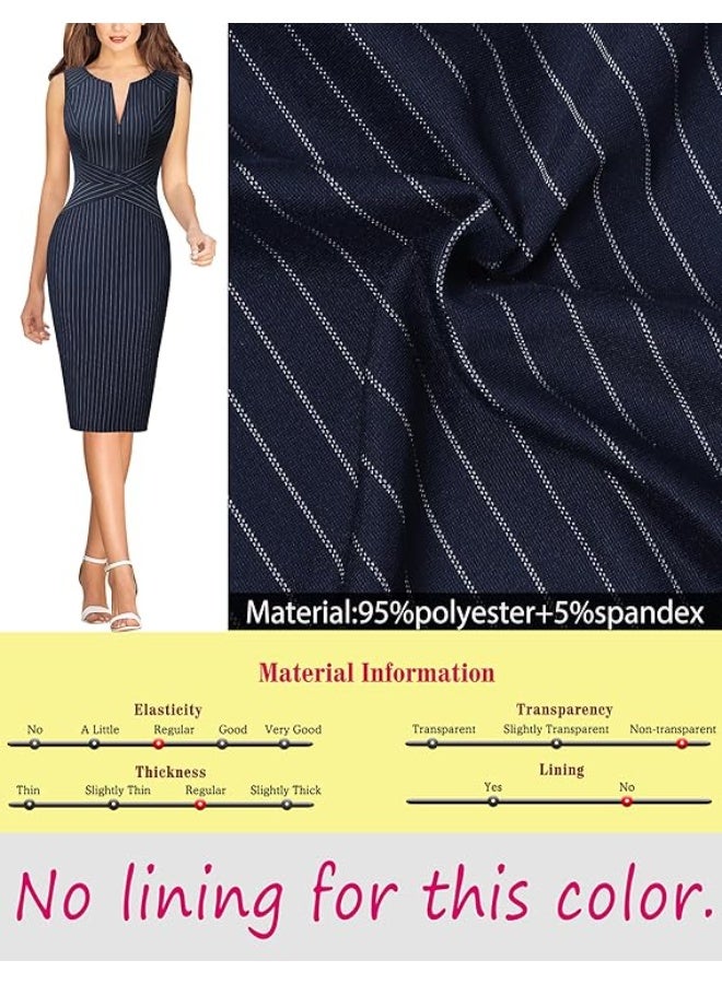 VFSHOW Womens Elegant Blue and White Striped Slim Zipper up Work Business Office Party Sheath Dress 2619 BLU M - Image 3