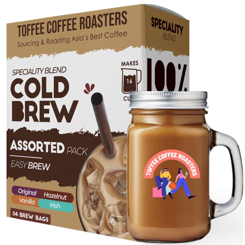 Toffee Coffee Roasters | Assorted Cold Brew Bags | Free Mason Jar | Easy Brew Coffee | Cold Brew Coffee | Pack of 8 Bags | 100% Arabica Coffee | Makes 32 Cups of Coffee - Image 1