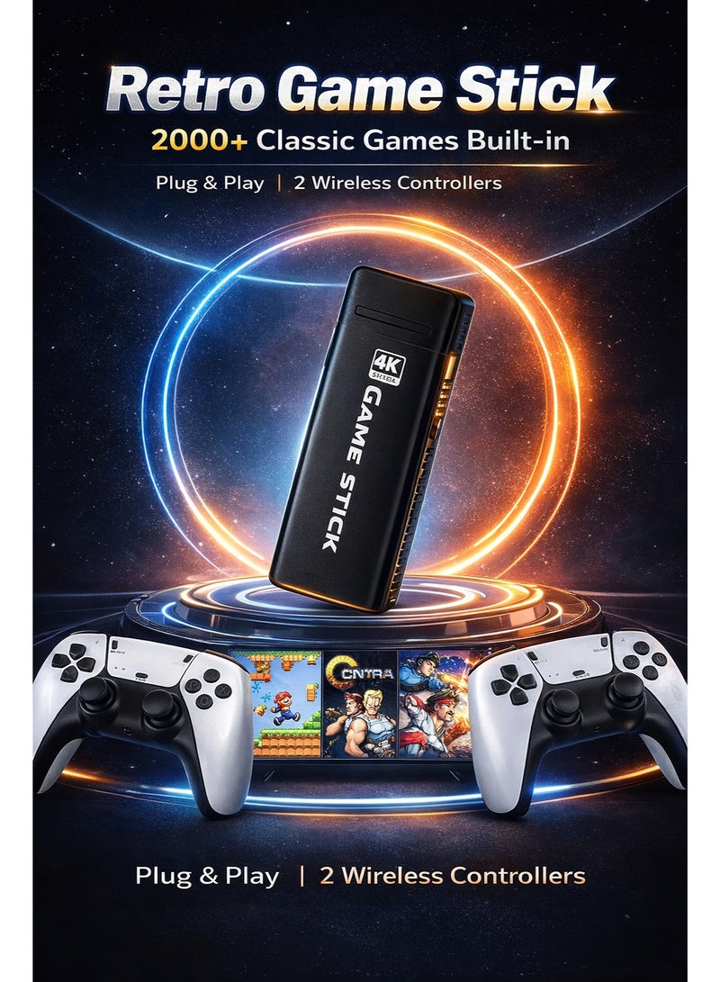 جهاز ألعاب ريترو كلاسيك 64 جيجا، أكثر من 2000 لعبة مدمجة، يد تحكم لاسلكية مزدوجة 2.4G، تشغيل مباشر عبر HDMI للتلفزيون - Image 1