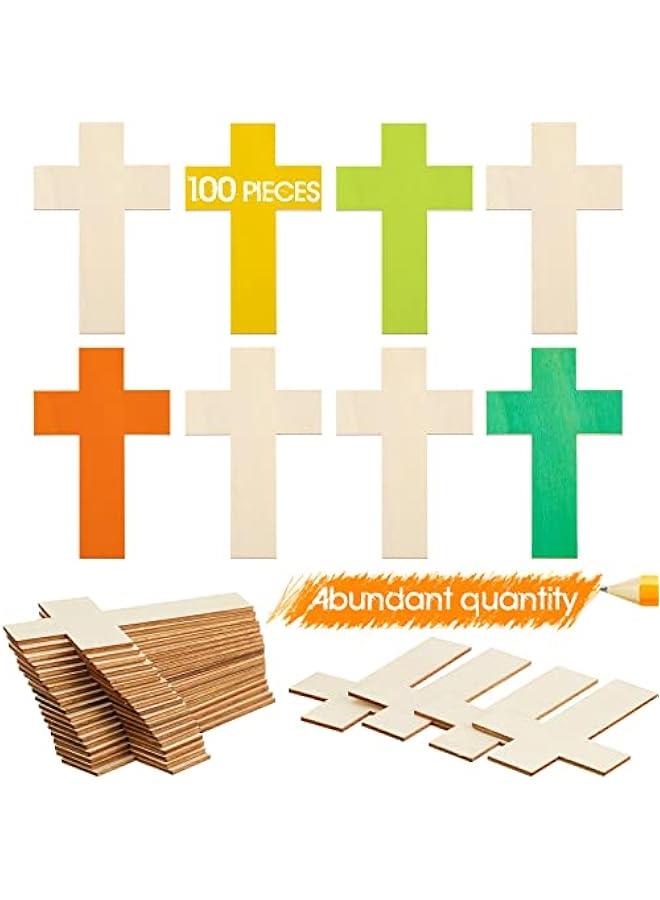 Arabest 100 Pack Blank Wooden Cross Unfinished Cross Shaped Wood Cutouts for DIY Project Tags Sunday School Church Home Decoration Ornaments, 11 x 7 cm/ 4.3 x 2.8 Inches - Image 4