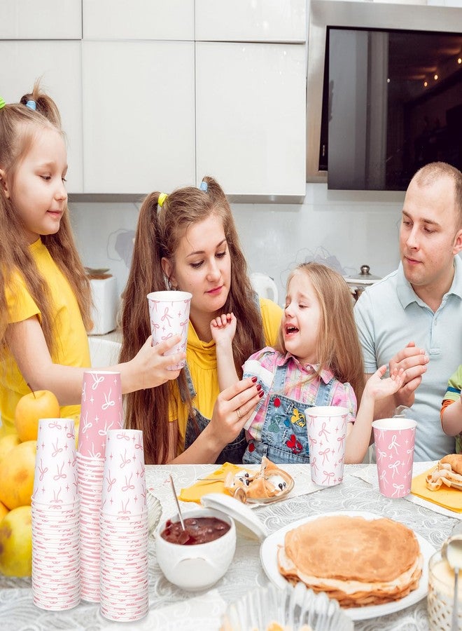 Whaline 100Pcs Pink Bow Paper Cups 9 oz Disposable Coffee Cups Bow Theme Birthday Party Cups for Wedding Bridal Baby Shower Party Supplies - Image 4