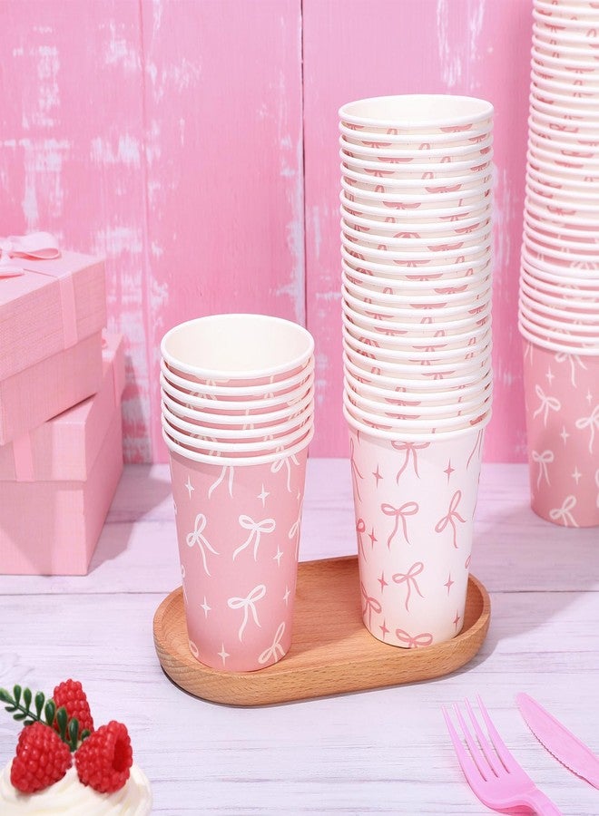 Whaline 100Pcs Pink Bow Paper Cups 9 oz Disposable Coffee Cups Bow Theme Birthday Party Cups for Wedding Bridal Baby Shower Party Supplies - Image 3
