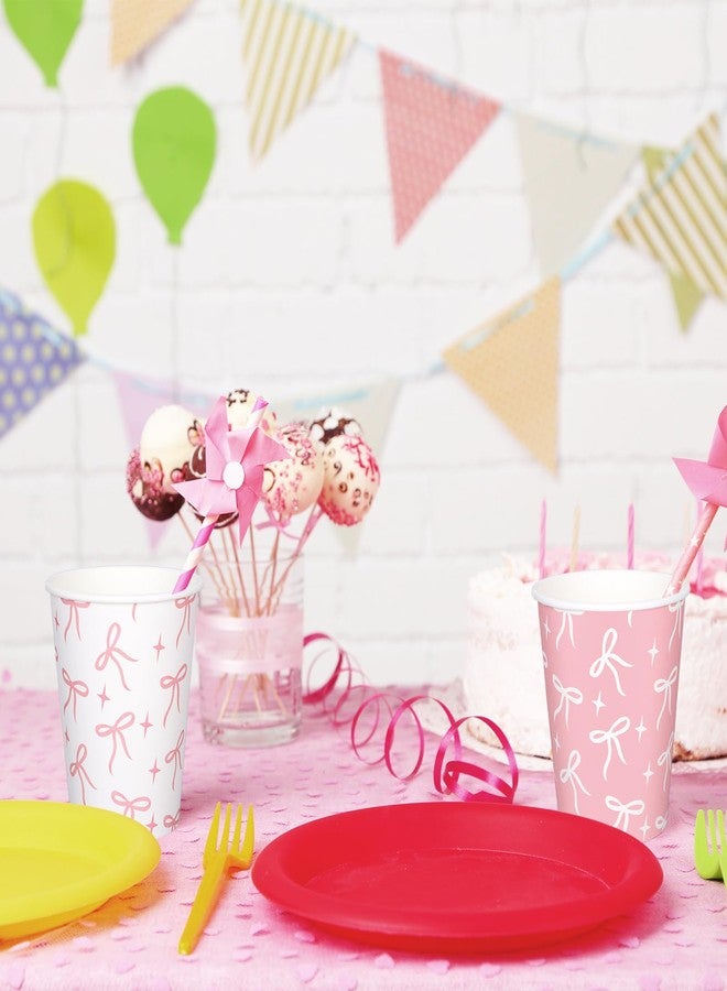 Whaline 100Pcs Pink Bow Paper Cups 9 oz Disposable Coffee Cups Bow Theme Birthday Party Cups for Wedding Bridal Baby Shower Party Supplies - Image 5