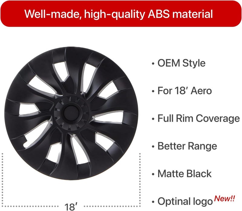 KAVANIC 18 Inch Matte Black Wheel Cover Hubcap for Tesla Model 3 - Uberturbine Style - Image 2
