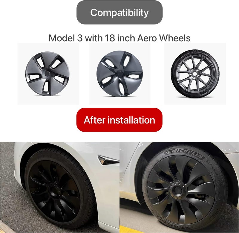 KAVANIC 18 Inch Matte Black Wheel Cover Hubcap for Tesla Model 3 - Uberturbine Style - Image 5