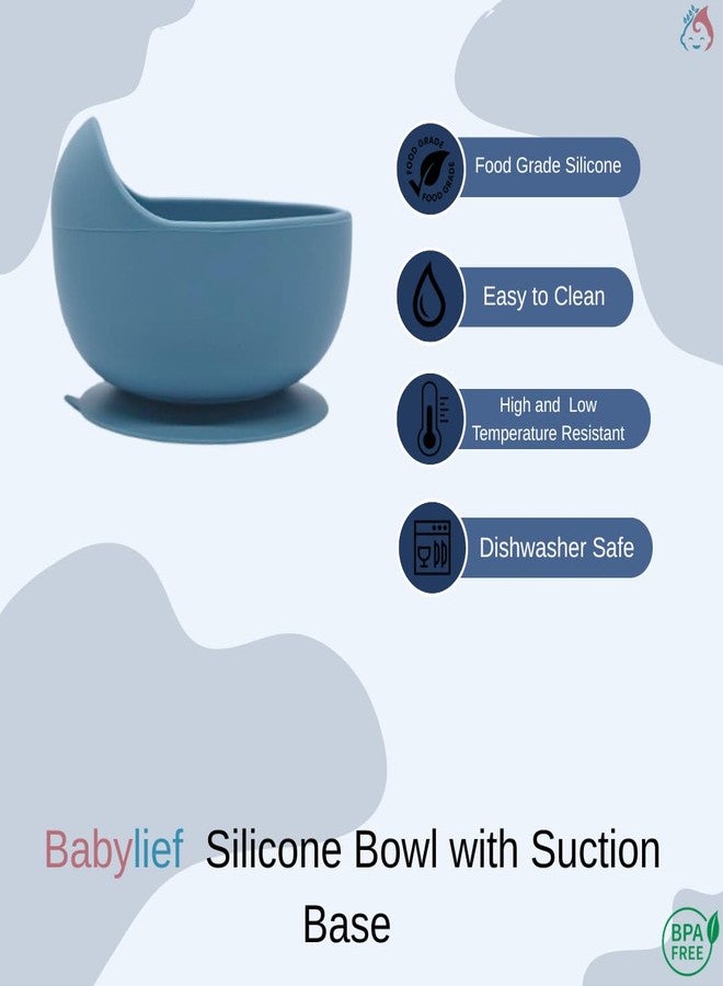 Babylief Bear Shaped Silicone Plate with Suction Base, Wooden Handle Spoon, 20 cm, Available in 5 Colours (Powder Blue) - Image 4