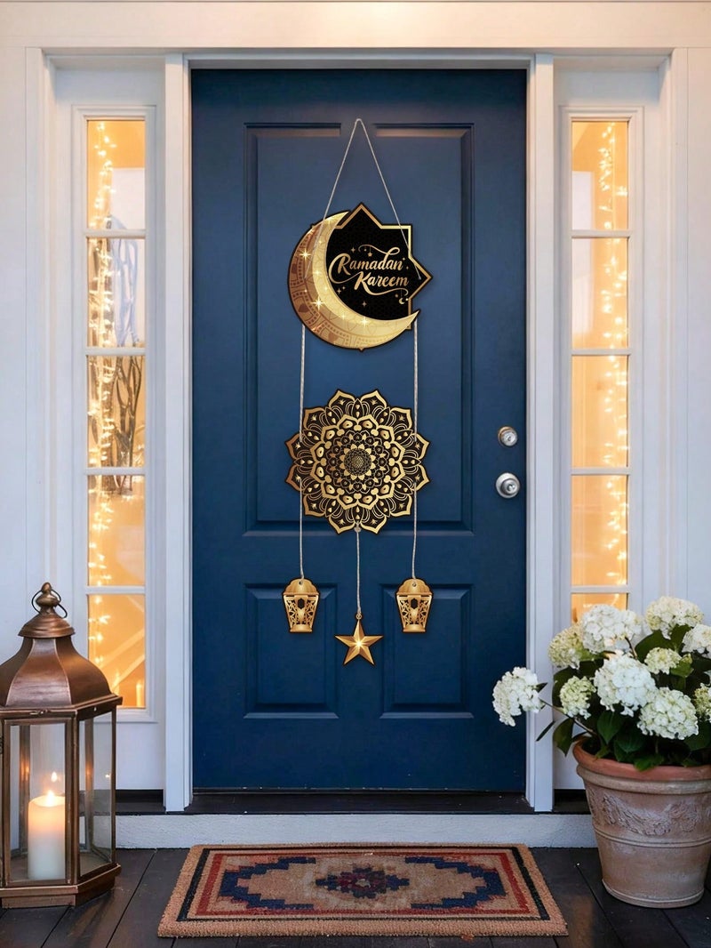 زينه رمضان تعليقة باب بتصميم رمضان كريم مع هلال وفانوس ونجمة لديكور المنزل  - زينه احتفال بشهر رمضان - Image 3