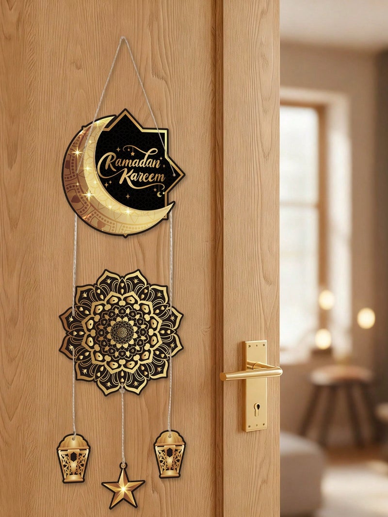 زينه رمضان تعليقة باب بتصميم رمضان كريم مع هلال وفانوس ونجمة لديكور المنزل  - زينه احتفال بشهر رمضان - Image 5