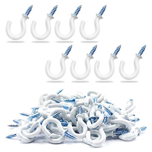 PHITUODA 50Pcs 1/2-Inch Cup Hooks Ceiling Hooks, Plastic-Covered Metal Screw-in Hooks, White - Image 1