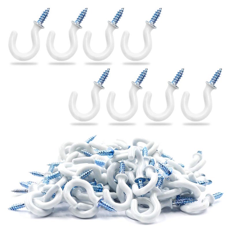 PHITUODA 50Pcs 1/2-Inch Cup Hooks Ceiling Hooks, Plastic-Covered Metal Screw-in Hooks, White - Image 4