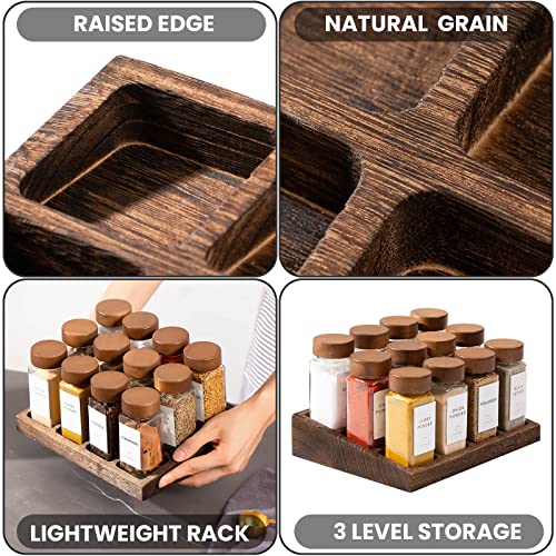 Yangbaga 24Pcs Glass Spice Jars with Labels-4oz Acacia Wood Lid Square Spice Containers and 2pcs Rack with Pepper Grinder Lids &Funnel,Seasoning Jars for Rack Cabinet Drawer - Image 3