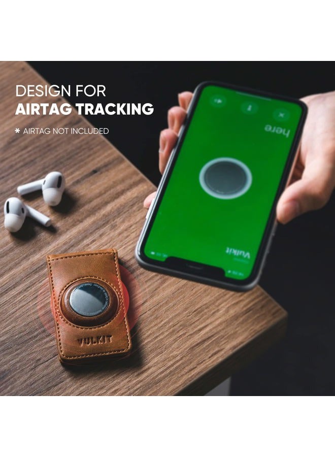 VULKIT Magnetic Money Clip with Airtag Case for Mens, Brown, Slim, Gift for Men - Image 3