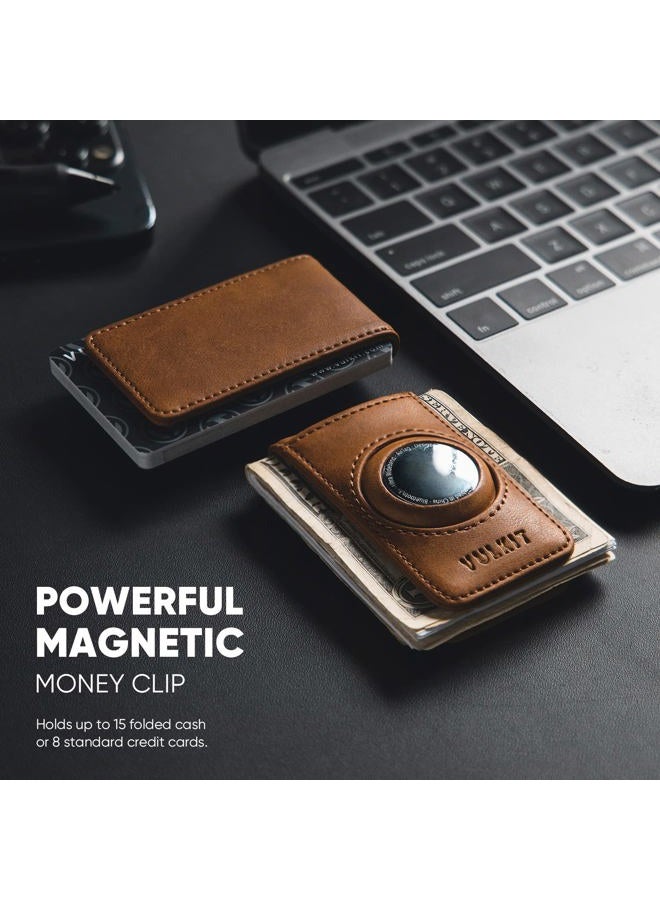 VULKIT Magnetic Money Clip with Airtag Case for Mens, Brown, Slim, Gift for Men - Image 2
