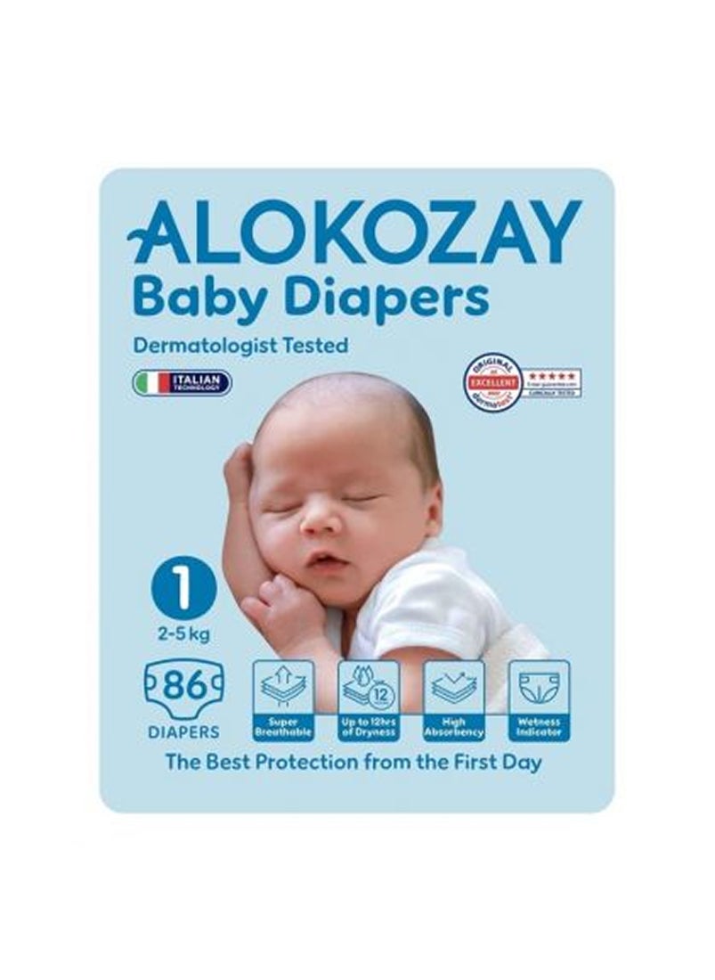 Alokozay Premium Baby Diapers - Size 1 2-5 Kg 86 Diapers  - Image 1