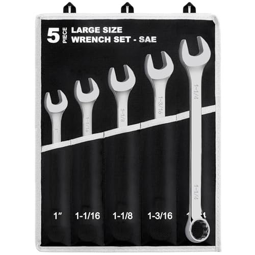 EFFICERE 5-Piece SAE Large Size Add-on Combination Wrench Set, 1”, 1-1/16, 1-1/8, 1-3/16, 1-1/4” | Chrome Vanadium Steel, Long Pattern, 12-Point | Great for Auto, Truck, Tractor and Machinery Repairs - Image 4