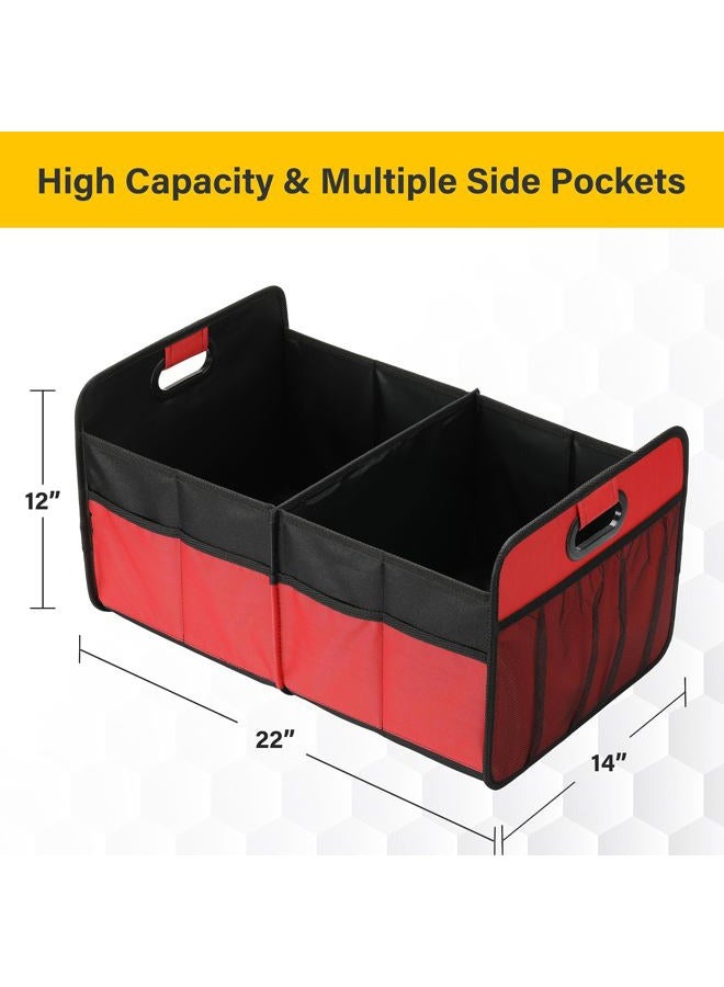 YSSOA 2 Compartments Car Trunk Organizer, 600D Waterproof Oxford Polyester Car Storage, Anti-slip 14" D x 22" W x 12" H Collapsible Trunk Storage, Suitable for SUV, Minivan, Truck, Red - Image 3