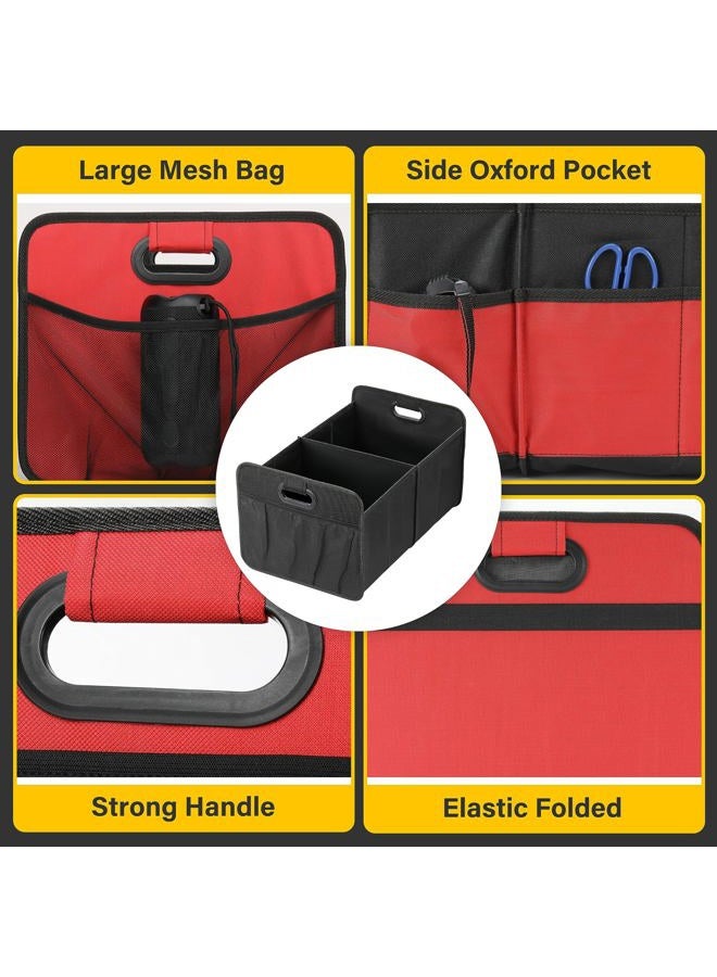 YSSOA 2 Compartments Car Trunk Organizer, 600D Waterproof Oxford Polyester Car Storage, Anti-slip 14" D x 22" W x 12" H Collapsible Trunk Storage, Suitable for SUV, Minivan, Truck, Red - Image 4